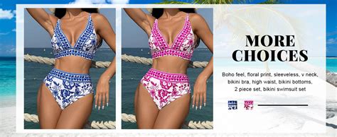 Amazon Floerns Women S 2 Piece Boho Floral Print V Neck Bra And High Waist Bottoms Bikini