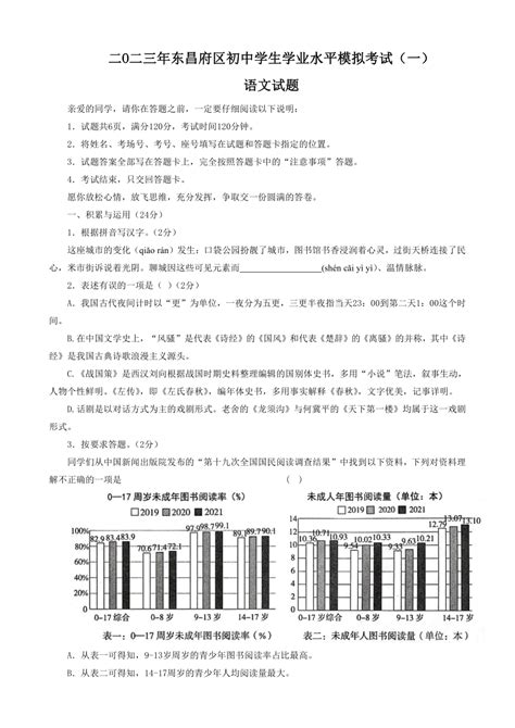 2023年山东省聊城市东昌府区中考一模语文试题（含答案） 21世纪教育网