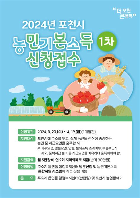 포천시 2024년 농민기본소득 신청 접수 매일일보