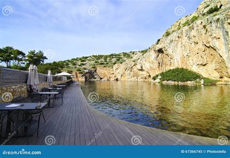 Lake Vouliagmeni, Greece - July, 18 2019: Tourists Relax At Vouliagmeni ...