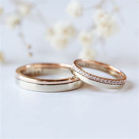 Two Tone Solid Gold Wedding Band His And Hers Engagement Matching Band Couple Ring Simple