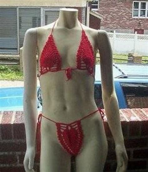 Hand Crochet Pineapple Bikini Set Red Set Tops Bottom Etsy