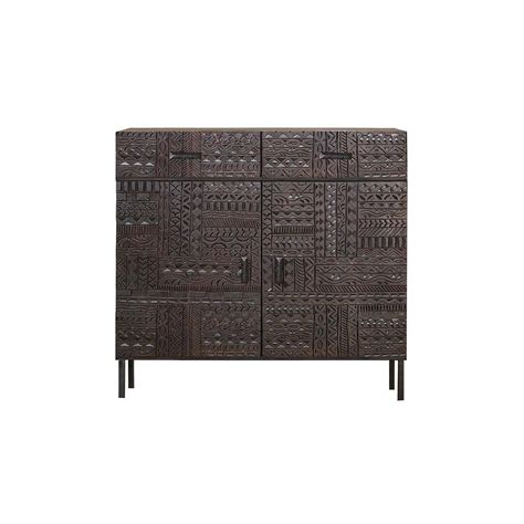 Buffet 2 Tiroirs Bois Fer Marron 100x40x77cm