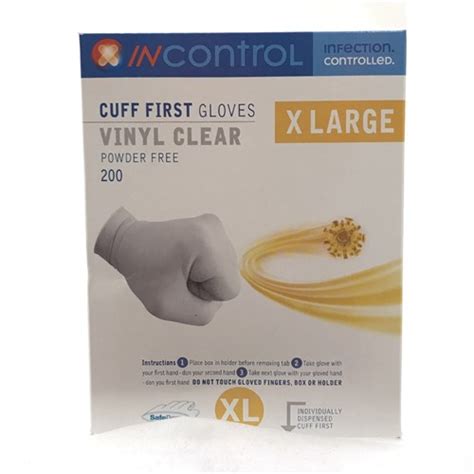 Incontrol Cuff First Clear Vinyl Gloves Pfree X Large B200 Sss