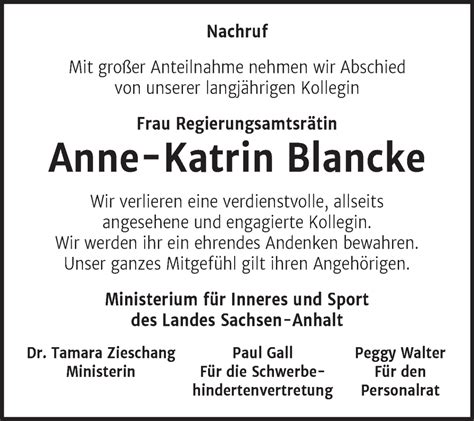 Traueranzeigen Von Anne Katrin Blancke Abschied Nehmen De