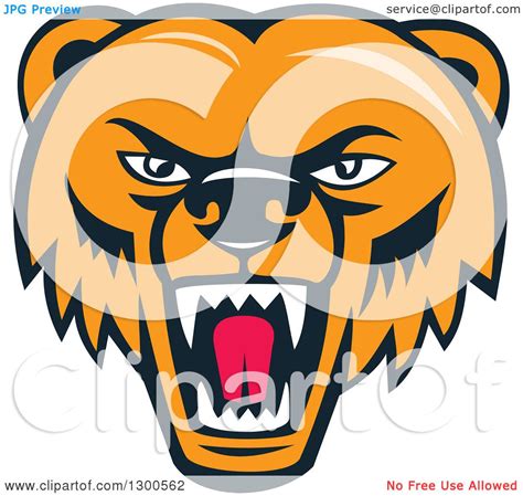 Clipart of a Cartoon Roaring Angry Grizzly Bear Face - Royalty Free ...