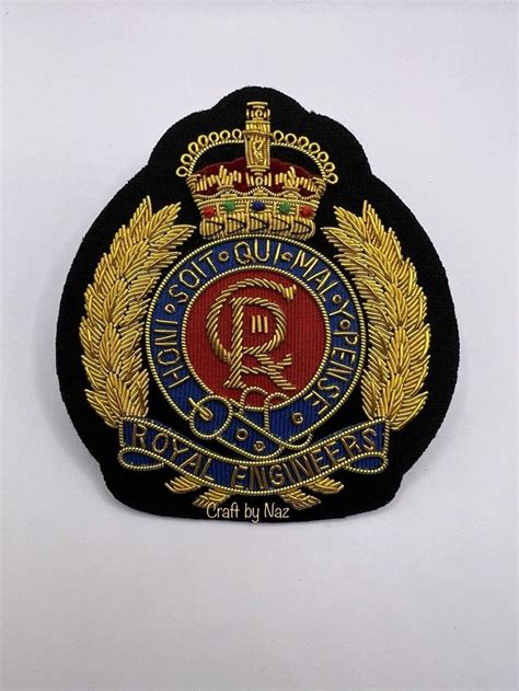 Royal Engineers Badge RE Kings Crown Hand Embroidered Bullion Wire