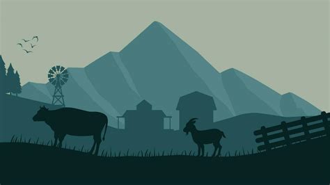 Farmland Landscape Vector Illustration Countryside Silhouette With