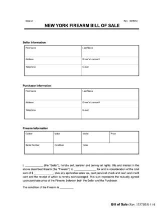 Free New York Firearm Bill Of Sale Form Pdf Word