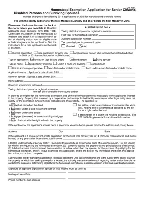 Fillable Form Dte A Homestead Exemption Application For Senior