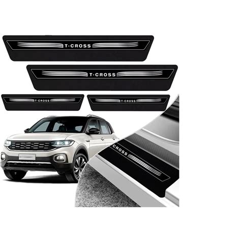 Kit 8 Peças Soleira Adesivo Porta Vw T cross 2019 2020 Preto Imperdivel