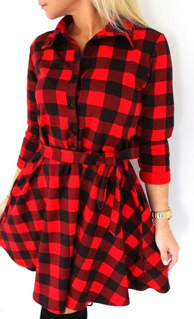 Buy Red Black Plaid Shirt Dress 2017 Spring Autumn