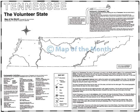 Tennessee map - Blank outline map, 16 by 20 inches, activities included