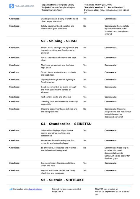 S Monthly Audit Checklist Lean Manufacturing Cognitive Science Riset