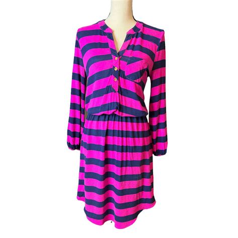 Lilly Pulitzer Dresses Lilly Pulitzer Beckett Dress In Hot Pink And Blue Stripes Size Small