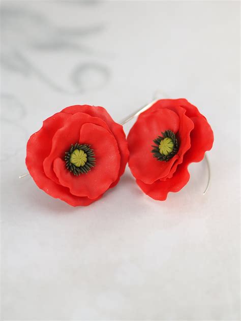 Red Poppy Flower Earrings Birthday Gift For Her Red Etsy