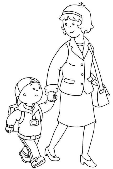 Coloriage Caillou Avec Sa Maman Dessin Gratuit Imprimer