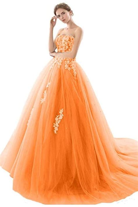 Orange Ball Gown With Sweetheart Neck