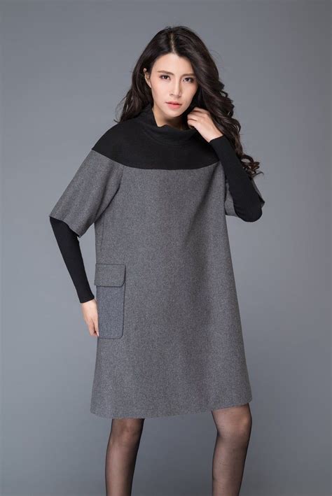 Wool Tunic Tunic Dress Winter Dress Mini Dress Grey Wool Etsy In