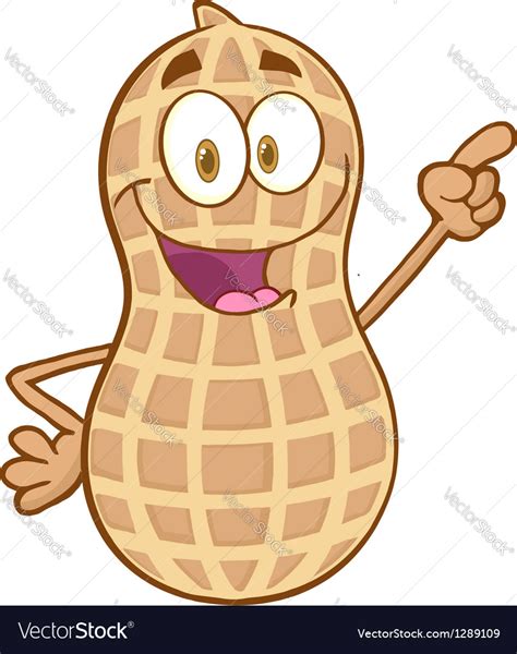 Peanut cartoon character holding a finger up Vector Image