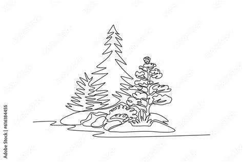 Single one line drawing Forest concept. Continuous line draw design graphic vector illustration ...