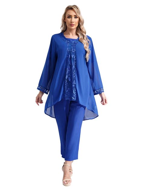 iiniim Womens Chiffon Pant Suits Plus Size 3-Piece Dress Suit Wedding