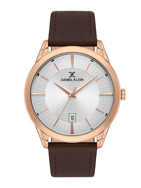 Buy Daniel Klein Men Rose Gold Toned Dial Brown Leather Straps