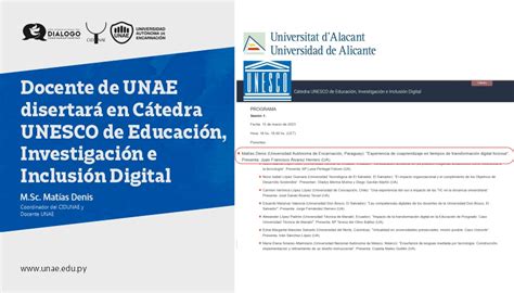 Cidunae Docente De Unae Disertar En C Tedra Unesco De Educaci N