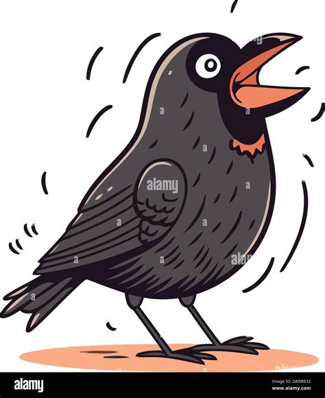 Cute Cartoon Black Crow Isolated On White Background Vector