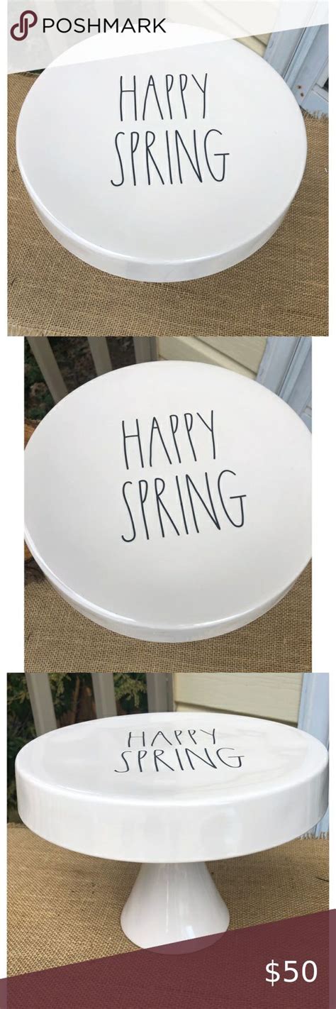 Rae Dunn Happy Spring Pedestal Cake Plate Stand Decor Farmhouse Rare