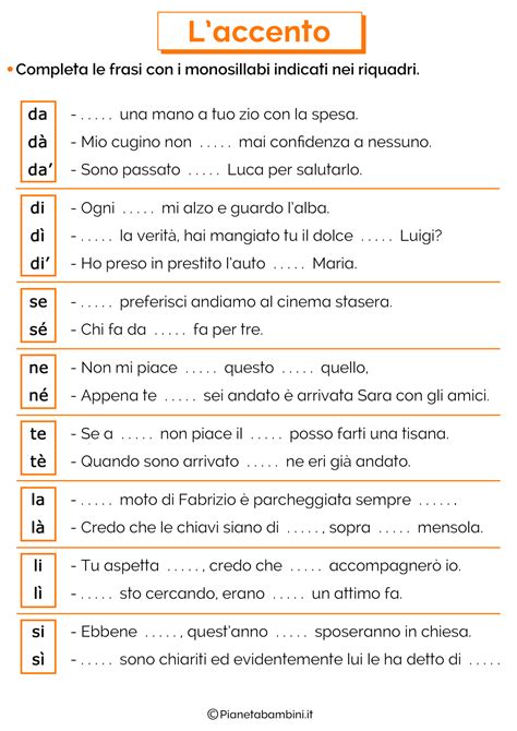 L Accento Esercizi Per La Scuola Primaria Pianetabambini It