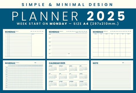 2025 plantilla de planificador mensual de diseño simple y mínimo semana