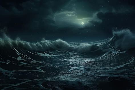 Premium Photo Moonlit Stormy Sea With Towering Waves Generative Ai