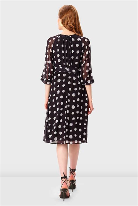 Shop Polka Dot Print Georgette Sash Tie Dress Eshakti