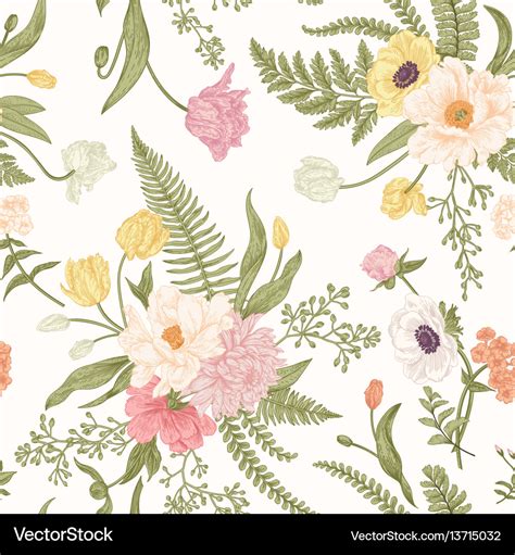 Seamless Floral Pattern With Spring Flowers Vector Image