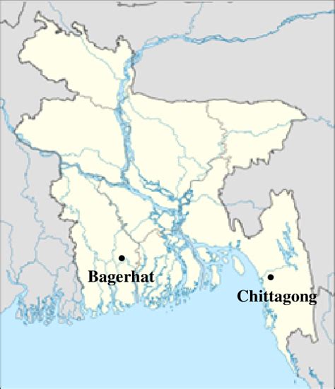 Map of Bangladesh showing Bagerhat and Chittagong district | Download ...