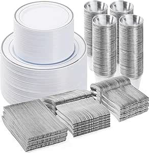 Bestvip Pcs Plastic Dinnerware Set Guests Silver Disposable