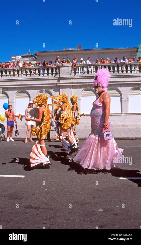 The Parade Passes With Various Costumes And Dresses Gay Pride 2004 Brighton UK Stock Photo Alamy