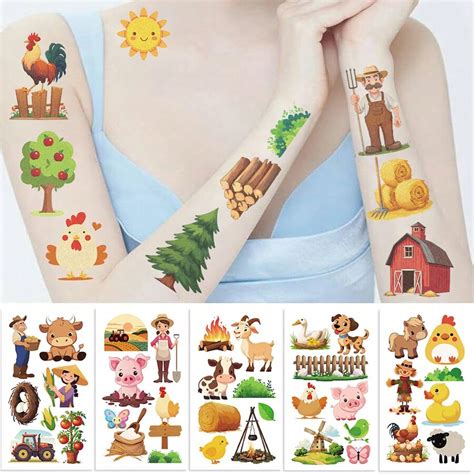 10 Sheets Farm Theme Temporary Tattoo Stickers Lasting 2 5 Days Waterproof Temporary Tattoo For