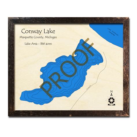 Lake Conway, MI 3D Wood Topo Map