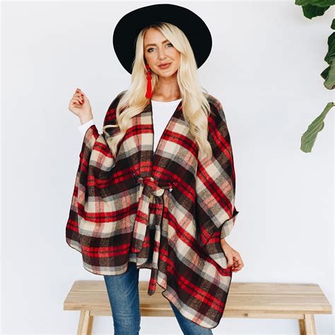 Plaid Flannel Poncho 2 Colors Plaid Flannel Womens Kimono Cardigan Womens Kimono