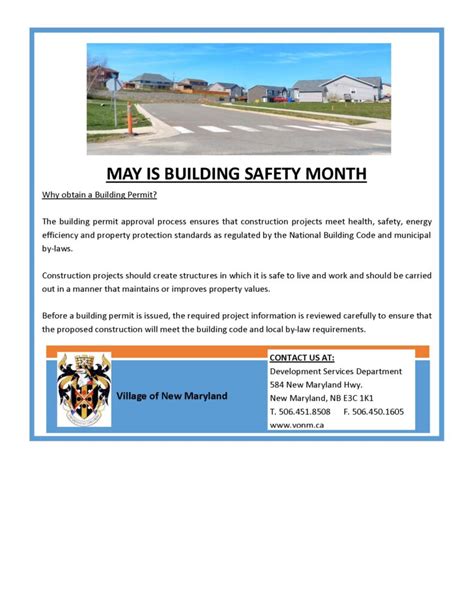 May Is Building Safety Month Village Of New Maryland