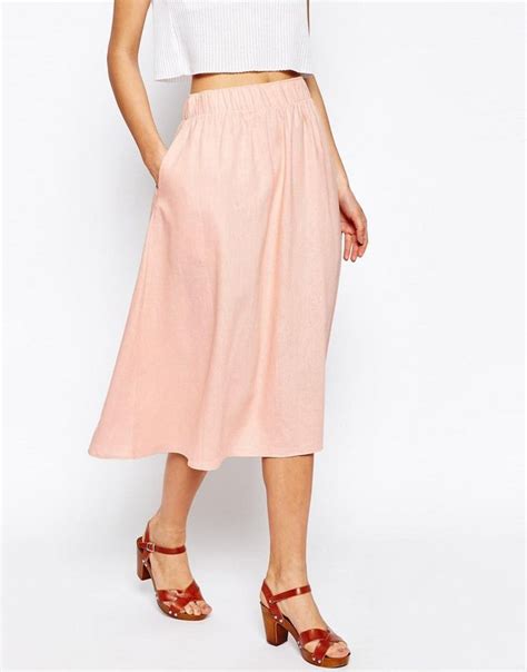 Asos Full Midi Skirt In Linen Asos