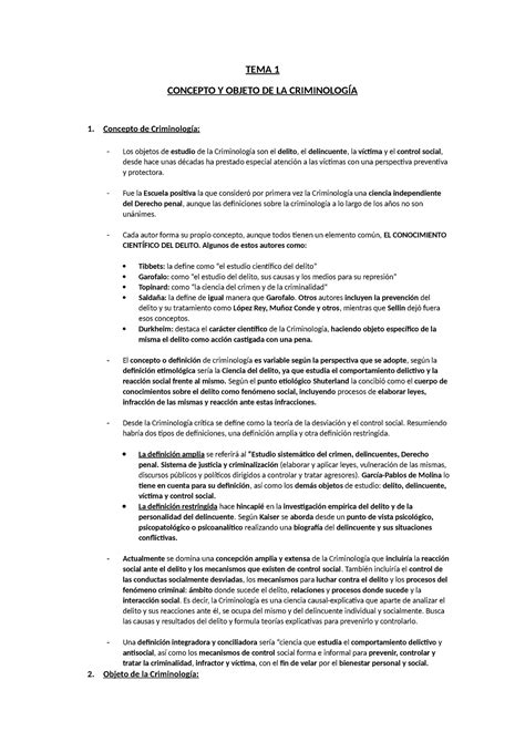 Tema 1 Concepto Y Objeto De La Criminología Tema 1 Concepto Y Objeto