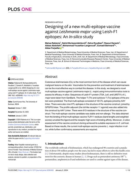 PDF Designing Of A New Multi Epitope Vaccine Against Leishmania Major