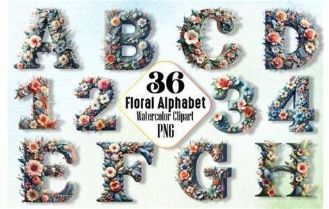 Watercolor Floral Alphabet Clipart Designs Graphics