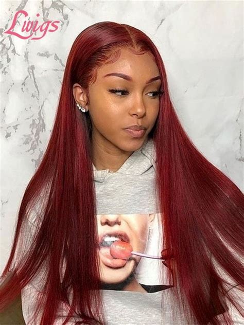 Brazilian Human Hair Burgundy 99j Wig Silk Straight 13x6 Hd Lace Wigs