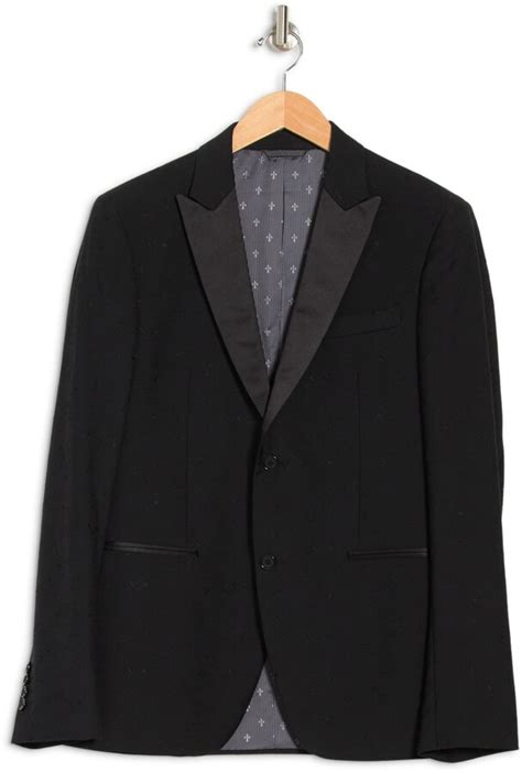 John Varvatos Black Solid Two Button Peak Lapel Austin Fit Sport Coat