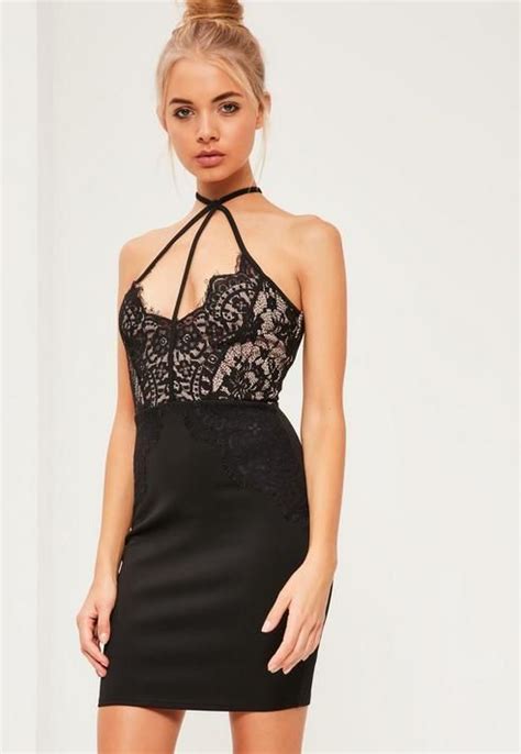 Missguided Black Lace Top Harness Bodycon Dress Bodycon Dress