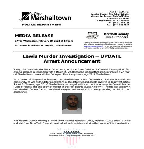 First Degree Murder Charge In Marshalltowns Lewis Murder Investigation